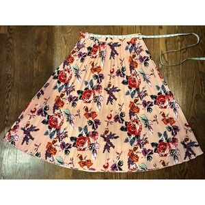 Women's Pink Floral Pleated Aline Skirt